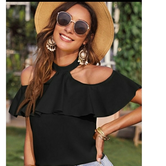 SHEIN Tops - NWOT SHEIN OFF THE SHOULDERS RUFFLE TRIM